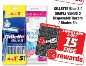 GILLETTE Blue 3 / SIMPLY VENUS 3 Disposable Razors / Blades 5's