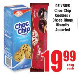 DE VRIES Choc Chip Cookies / Choco Rings Biscuits Assorted 150g 