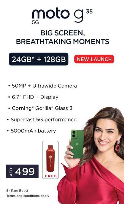 Moto G35 5G with 24GB RAM + 128GB storage, 50MP Ultrawide Camera, 6.7” FHD+ Display, Corning Gorilla Glass 3, Superfast 5G performance, 5000mAh battery