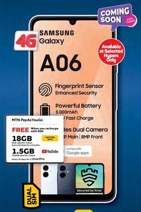 Samsung Galaxy A06 with Fingerprint Sensor, 5000mAh Battery, 50MP + 8MP Dual Camera, Dual SIM