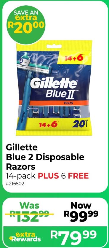 Gillette Blue 2 Disposable Razors 14-pack PLUS 6 FREE