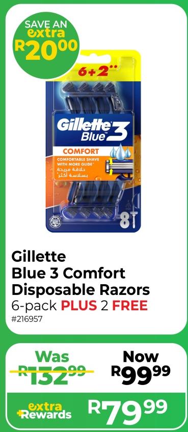 Gillette Blue 3 Comfort Disposable Razors 6-pack PLUS 2 FREE