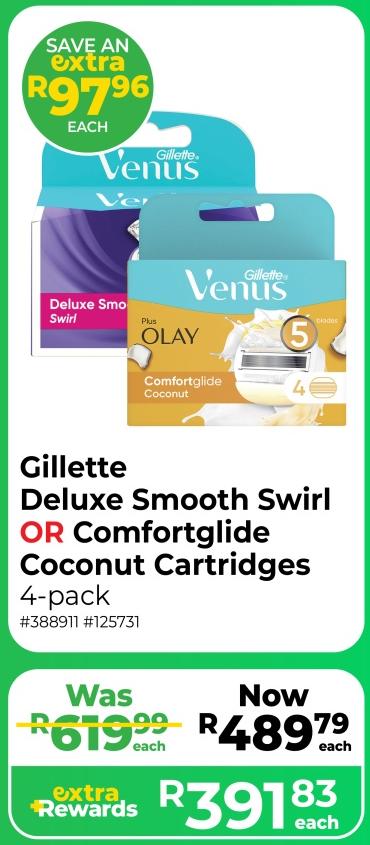 Gillette Deluxe Smooth Swirl OR Comfortglide Coconut Cartridges 4-pack