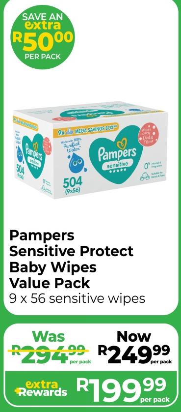 Pampers Sensitive Protect Baby Wipes Value Pack 9 x 56 sensitive wipes