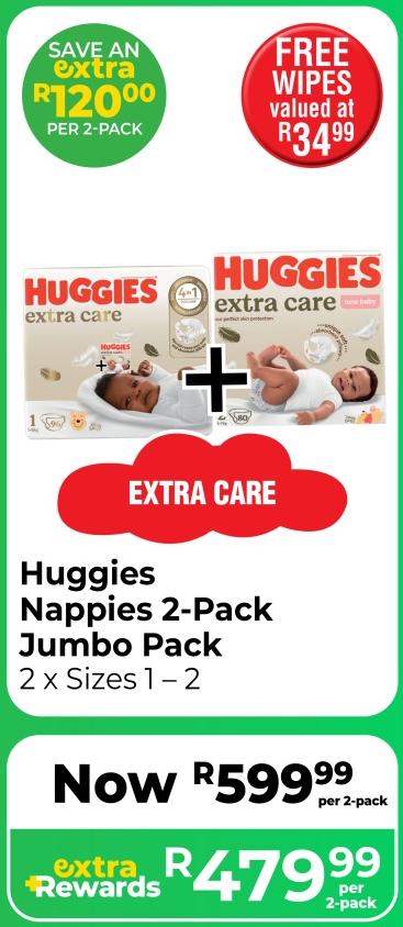 Huggies Nappies 2-Pack Jumbo Pack 2 x Sizes 1 – 2