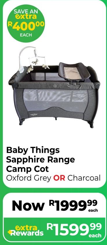 Baby Things Sapphire Range Camp Cot Oxford Grey OR Charcoal