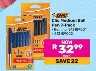 BIC Clic Medium Ball Pen 7-Pack