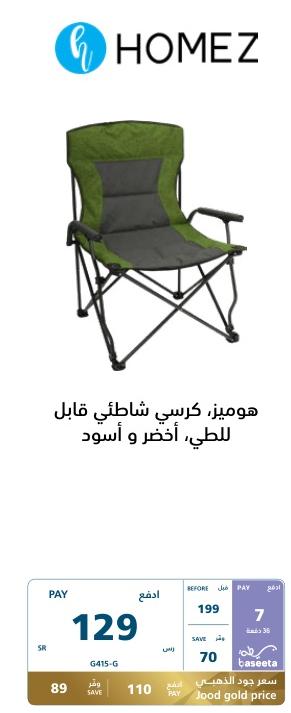 Homez, foldable beach chair, green and black