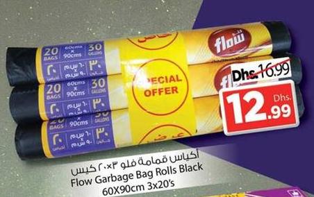 Flow Garbage Bag Rolls Black 60X90cm 3x20's