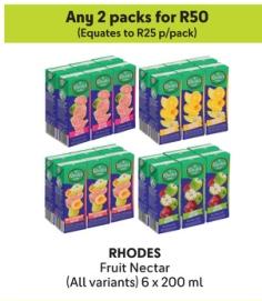 Any 2 RHODES Fruit Nectar (All variants) 6 x 200 ml