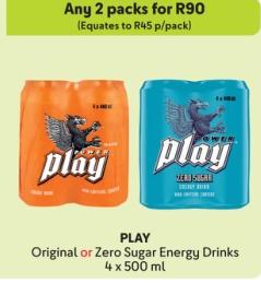 Any 2 PLAY Original or Zero Sugar Energy Drinks 4x500ml