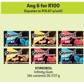 Any 6 STIMOROL Infinity Gum (All variants) 26.7/27 g