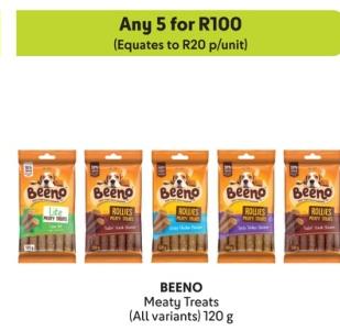 Any 5 BEENO Meaty Treats (All variants) 120g