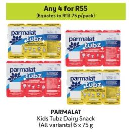 Any 4 Parmalat Kids Tubz Dairy Snack (All variants) 6x75g