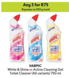 Any 3 HARPIC White & Shine or Active Cleaning Gel Toilet Cleaner (All variants) 750ml