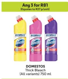 Any 3 DOMESTOS Thick Bleach (All variants) 750 ml