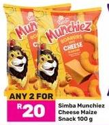 Simba Munchiez Cheese Maize Snack 100g Any 2