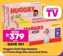 Huggies Gold Giga Nappies OR Pants Mega Box Assorted Sizes