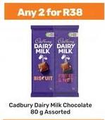 Any 2 Cadbury Dairy Milk Chocolate 80 g Assorted