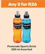 Any 2 Powerade Sports Drink 500 ml Assorted