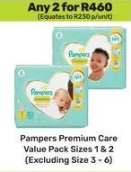 Any 2 Pampers Premium Care Value Pack Sizes 1 & 2