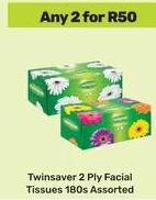 Any 2 Twinsaver 2 Ply Facial Tissues 180s Assorted