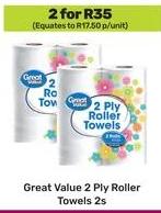 Great Value 2 Ply Roller Towels 2's 