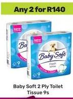 Baby Soft 2 Ply Toilet Tissue 9s  any 2 