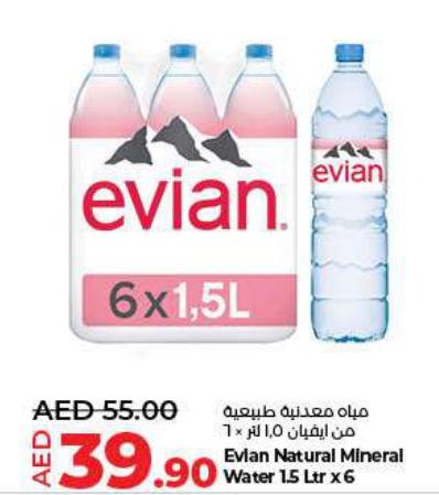 Evian Natural Mineral Water 1.5 Ltr x 6