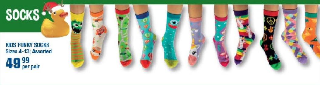 Kids Funky Socks Sizes 4-13; Assorted