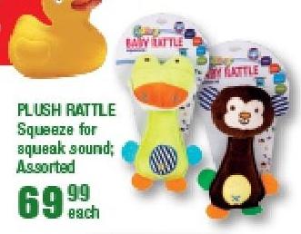 PLUSH RATTLE Squeeze for squeak sound; Assorted