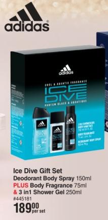 Ice Dive Gift Set Deodorant Body Spray 150ml PLUS Body Fragrance 75ml & 3 in1 Shower Gel 250ml