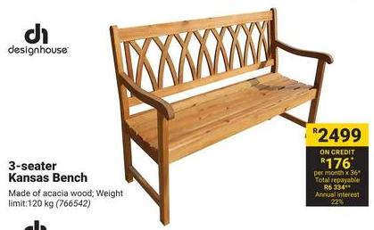 3-seater Kansas Bench, Made of acacia wood