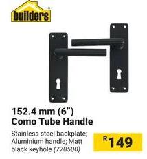 Como Tube Handle, Stainless steel backplate; Aluminium handle; Matt black keyhole