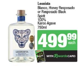 Leonista Blanco, Honey Resposado or Resposado Black Spirit 100% Karoo Agave 750ml