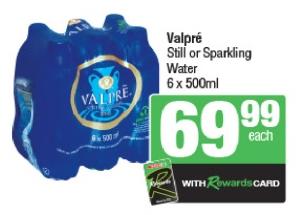 Valpré Still or Sparkling Water 6 x 500ml