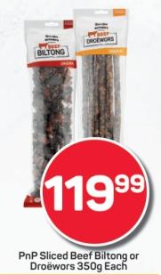 PnP Sliced Beef Biltong or Droëwors 350g Each