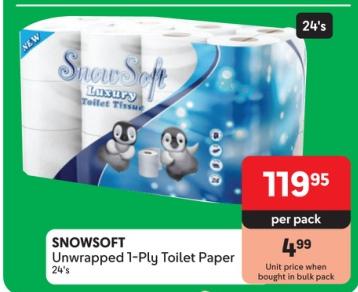 SNOWSOFT Unwrapped 1-Ply Toilet Paper 24's