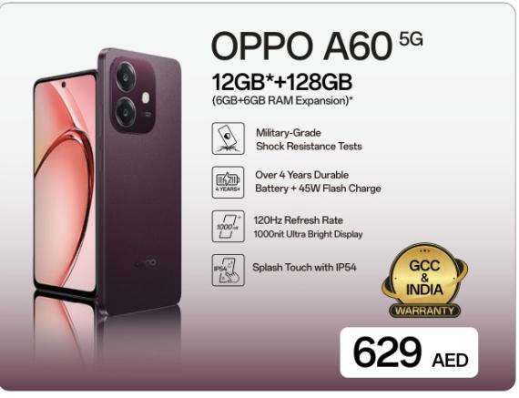 OPPO A60 5G, 12GB RAM (6GB+6GB RAM Expansion), 128GB Storage 