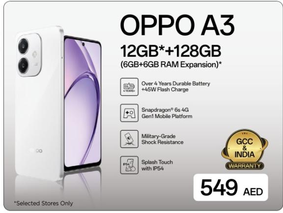 OPPO A3 12GB + 128GB (6GB + 6GB RAM Expansion)