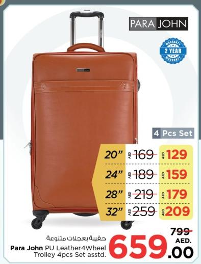 Para John PU Leather 4 Wheel Trolley 4pcs set asstd 