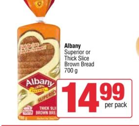 Albany Superior or Thick Slice Brown Bread 700gm 