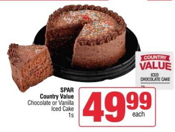 SPAR Country Value Chocolate or Vanilla Iced Cake 1s