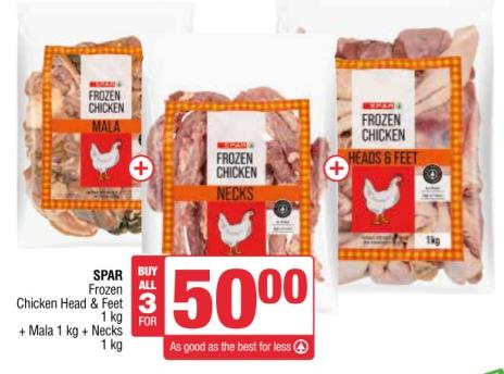 SPAR Frozen Chicken Heads & Feet 1 kg + Mala 1 kg + Necks 1 kg 