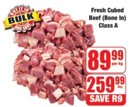 Fresh Cubed Beef (Bone In) Class A 3 kg