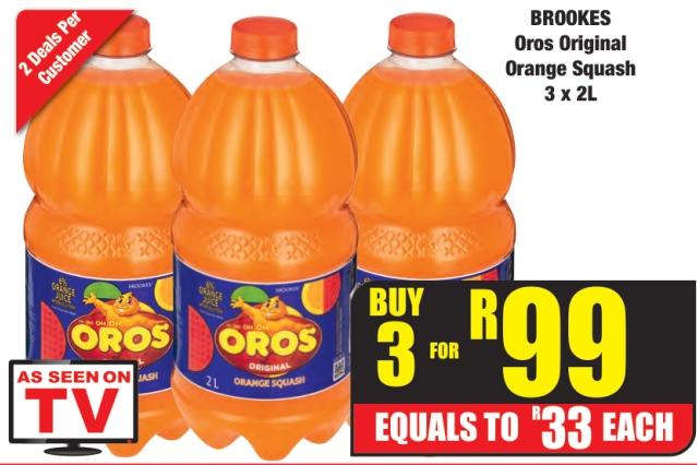 Brookes Oros Original Orange Squash 3 x 2L