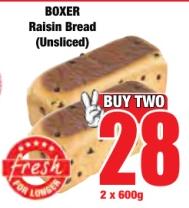 BOXER Raisin Bread (Unsliced) 2 x 600G