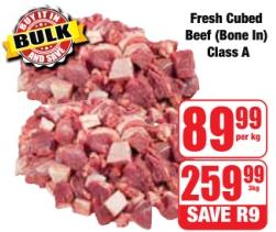 Fresh Cubed Beef (Bone In) Class A 1 kg