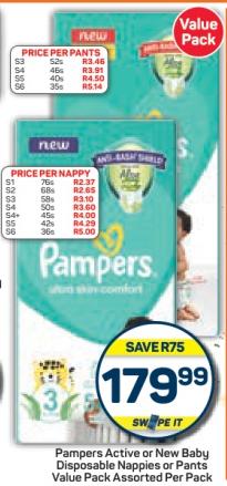 Pampers Active or New Baby Disposable Nappies or Pants Value Pack Assorted Per Pack