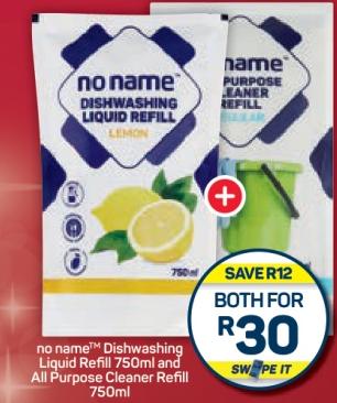 no name Dishwashing Liquid Refill 750ml and All Purpose Cleaner Refill 750ml